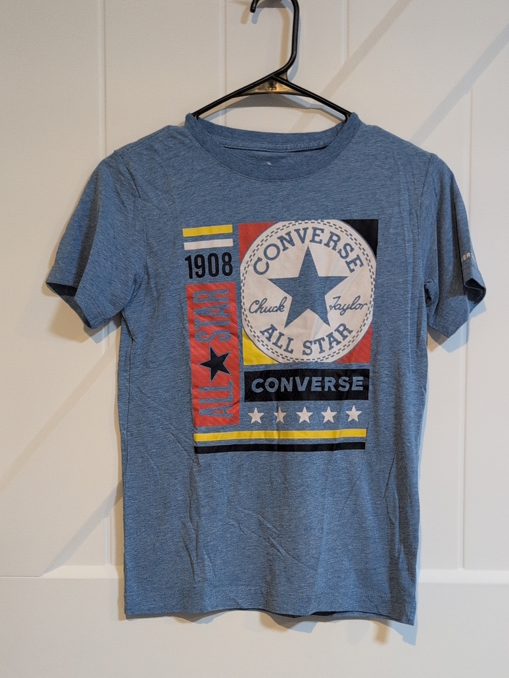 Converse Blue Graphic All Star Tee with Red & Yellow Accents